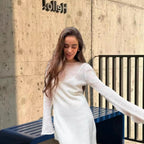 Damen Elegantes Strickkleid mit weitem Schnitt und langen Ärmeln R&B