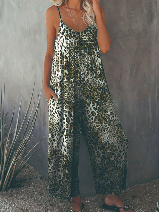 Damen Lockere Jumpsuit mit Animal-Print und praktischen Taschen R&B