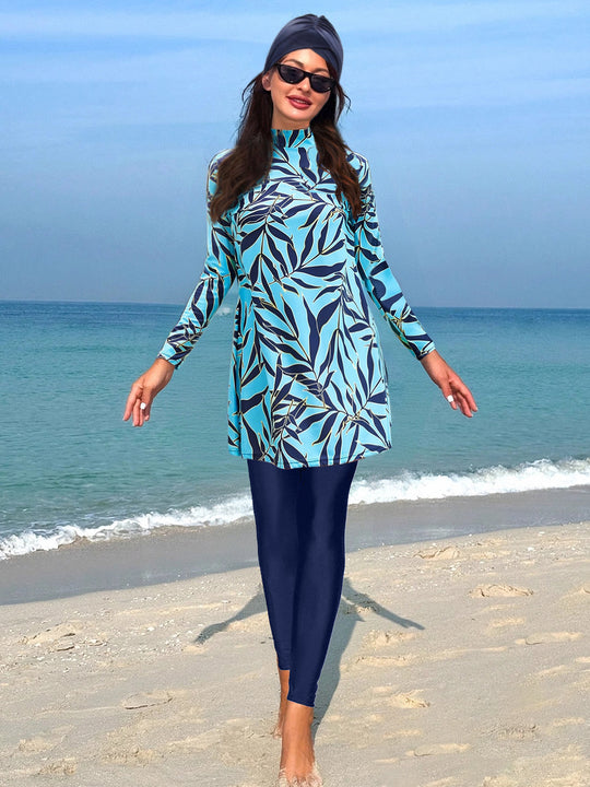 Damen modischer UV-Schutz-Schwimmanzug mit langem Arm und asymmetrischem Saum R&B