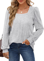 Damen gemütlicher Strickpullover mit Rippstruktur und Puffärmeln R&B