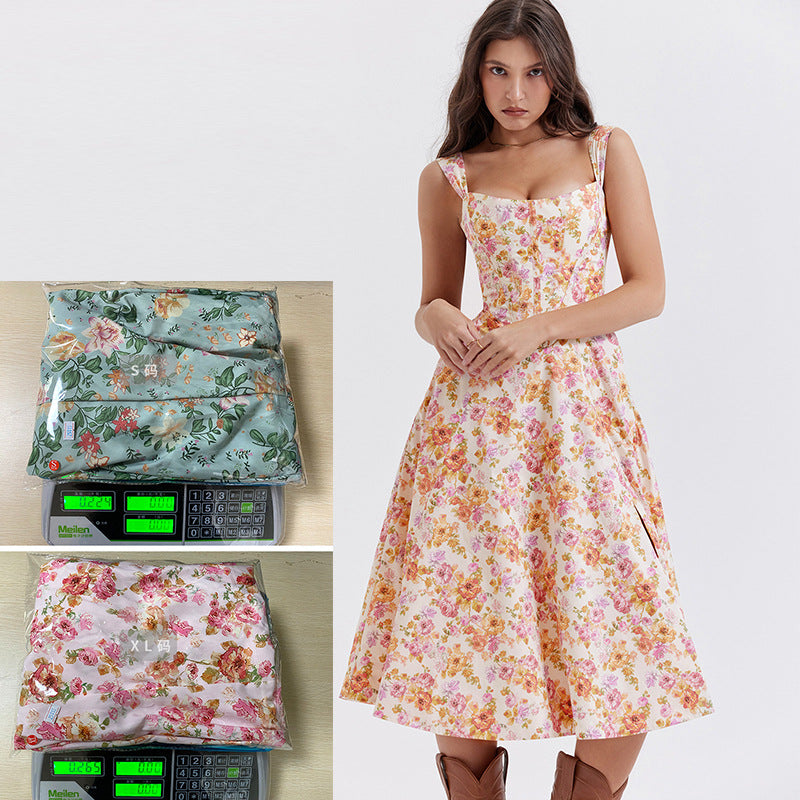 Damen Maxikleid mit schulterfreiem Design und floralem Muster R&B