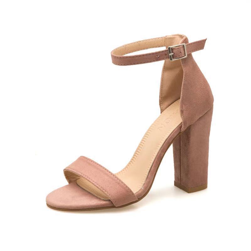 Damen elegante High Heel Sandalen mit breitem Riemen und Blockabsatz R&B