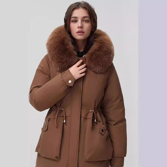 Damen isolierter Parka mit abnehmbarer Kapuze und luxuriösem Kunstfell R&B