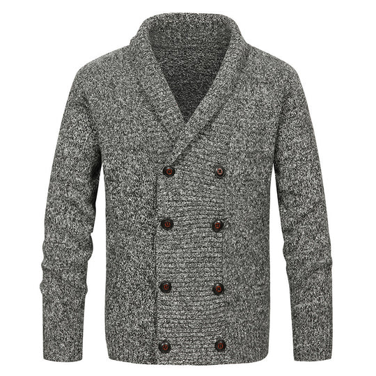 Herren hochwertige Strickjacke mit großem Revers und Knopfdetail R&B