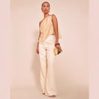 Damen asymmetrisches Satin-Oberteil mit drapiertem Abschluss R&B