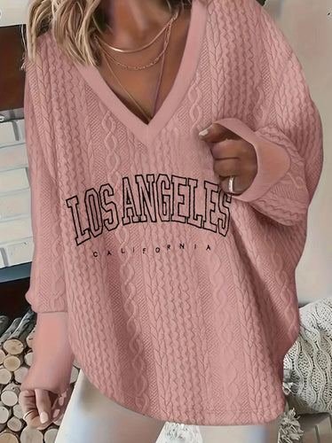 Damen nan Oversize-Zopfmuster-Strickpullover mit V-Ausschnitt und Logo-Print R&B