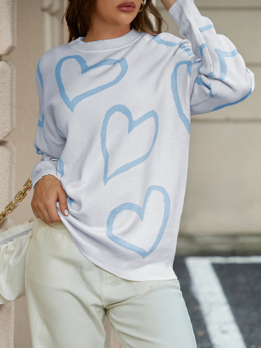Damen Strickpullover mit Herzmotiv und Lässiger Passform R&B