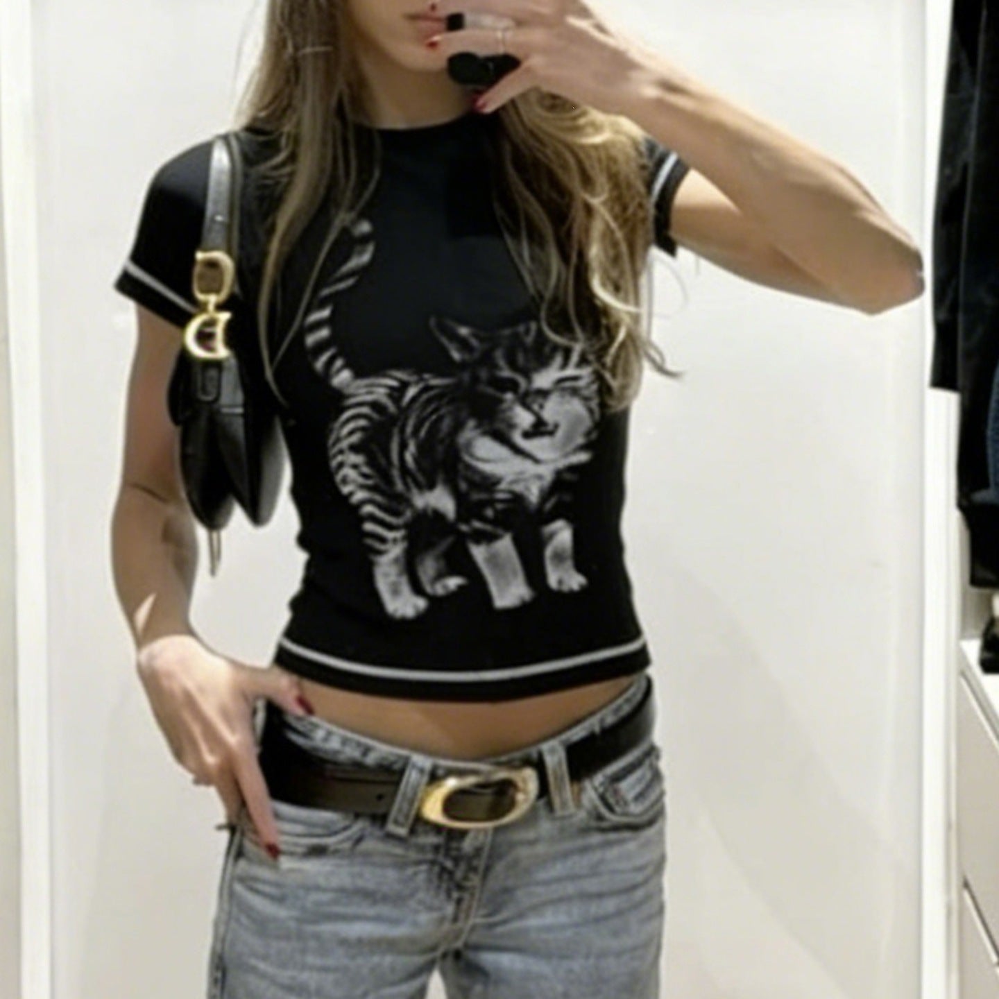 Damen T-Shirt mit kreativem Katzenmotiv R&B