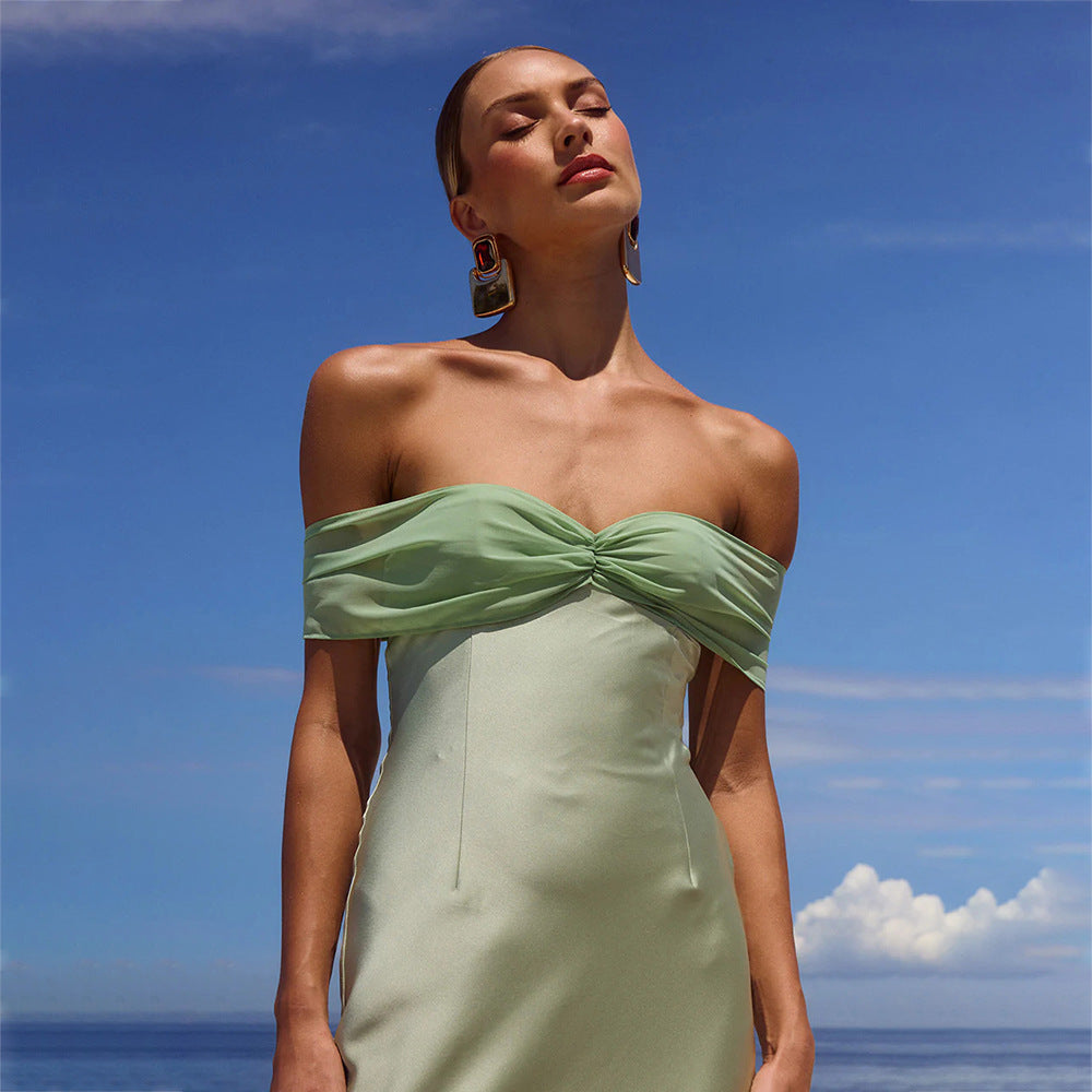 Damen elegantes Maxikleid mit schulterfreiem Design R&B