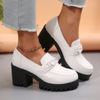 Damen Elegante Mokassins mit robustem Plateau und trendigem Ketten-Detail R&B