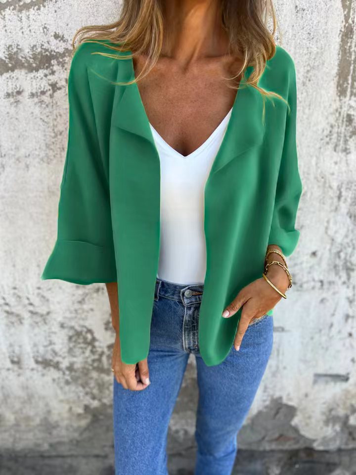 Damen nan legerer offener Strickcardigan mit Schalkragen krempelbaren Ärmeln und kastiger Silhouette R&B