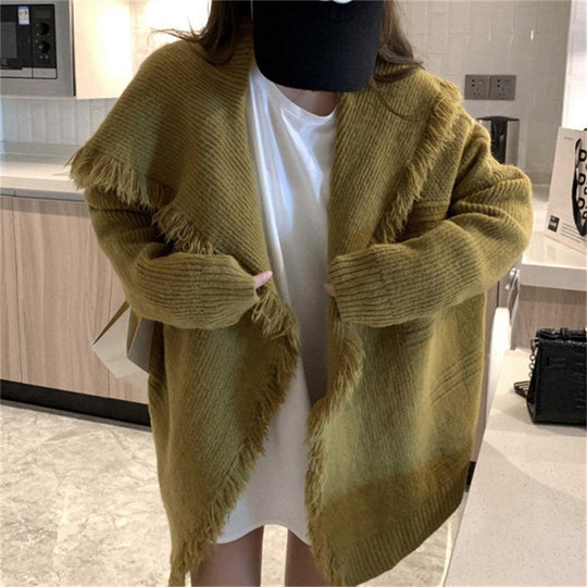 Damen lässiger Strickcardigan mit fransiger Detailverarbeitung R&B