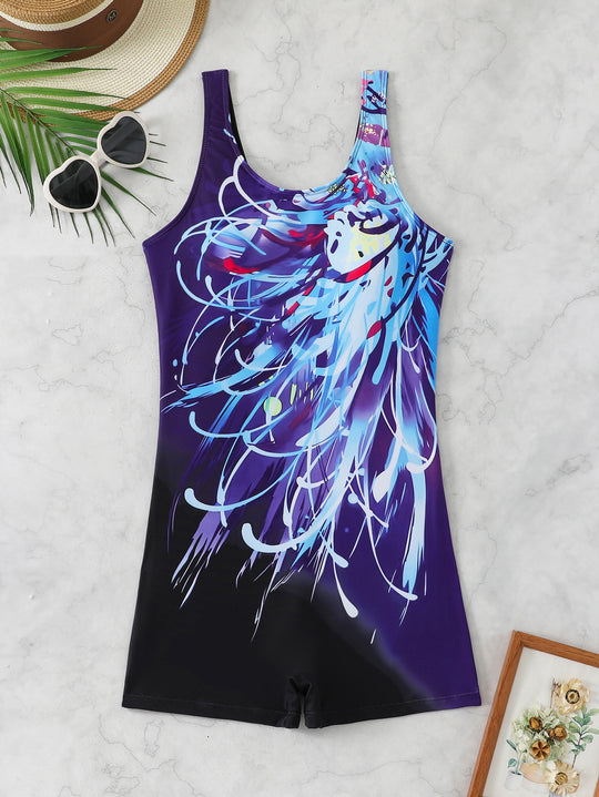 Damen Sportlicher Schwimmanzug mit dynamischem Kunstmotiv R&B