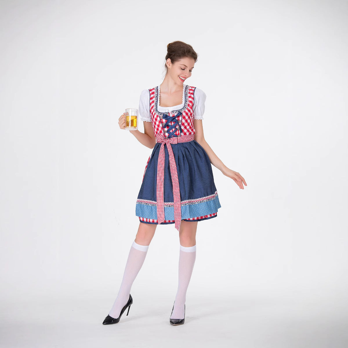 Damen Trachtenkleid mit traditionellem Karomuster und schwingendem Unterrock R&B