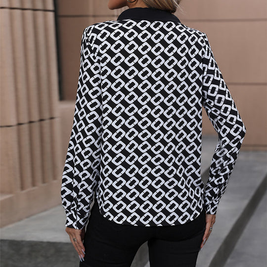 Damen Elegante Bluse mit modernem grafischem Muster und Krawattenverschluss R&B