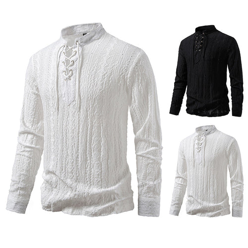 Herren Langärmliges Shirt mit kreativem Schnürdesign R&B