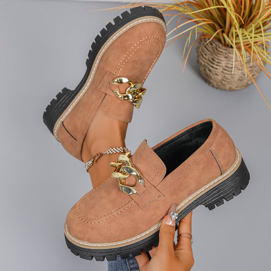 Damen Mokassins mit eleganter Kettenverzierung und rutschfester Sohle R&B