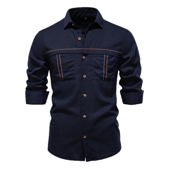 Herren Denim Hemd mit doppelten Brusttaschen und Kontrastnähten R&B