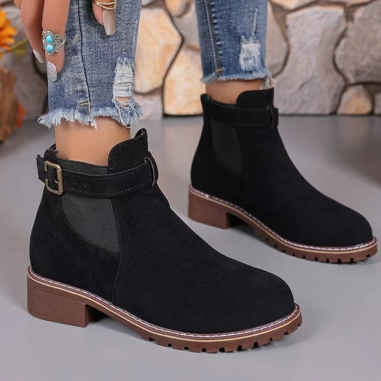 Damen elegante Ankle-Boots mit modischem Riemen und rutschfester Sohle R&B