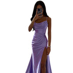 Damen Elegantes Abendkleid mit Raffungen und hohem Split R&B