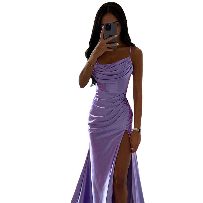 Damen Elegantes Abendkleid mit Raffungen und hohem Split R&B