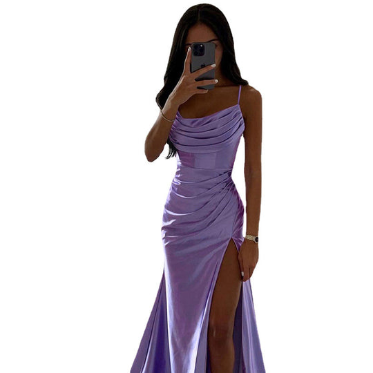 Damen Elegantes Abendkleid mit Raffungen und hohem Split R&B