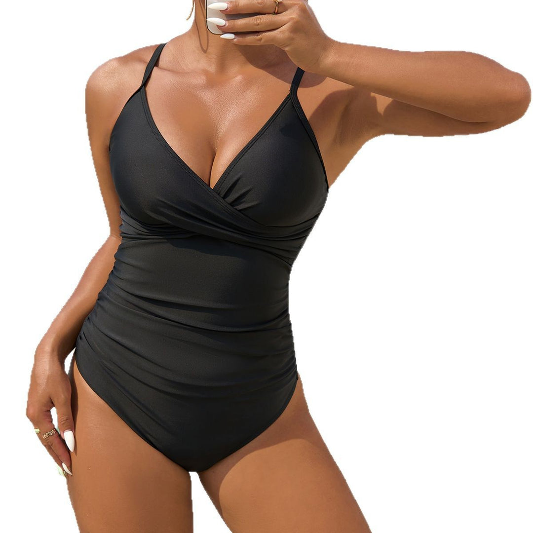 Damen Einteiler Badeanzug mit raffiniertem Wickeldesign R&B