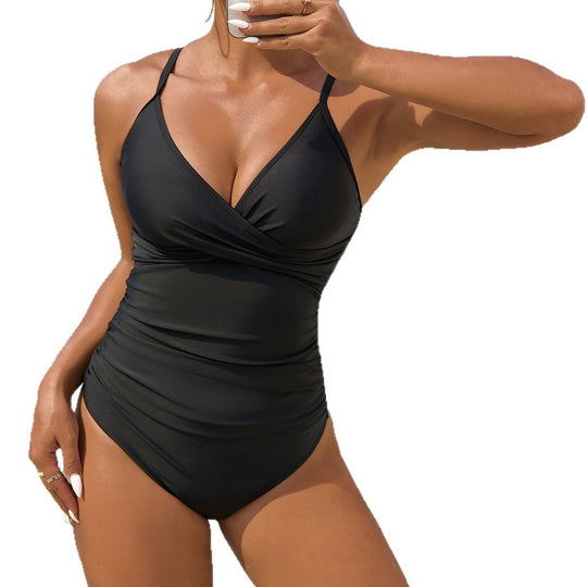 Damen Einteiler Badeanzug mit raffiniertem Wickeldesign R&B
