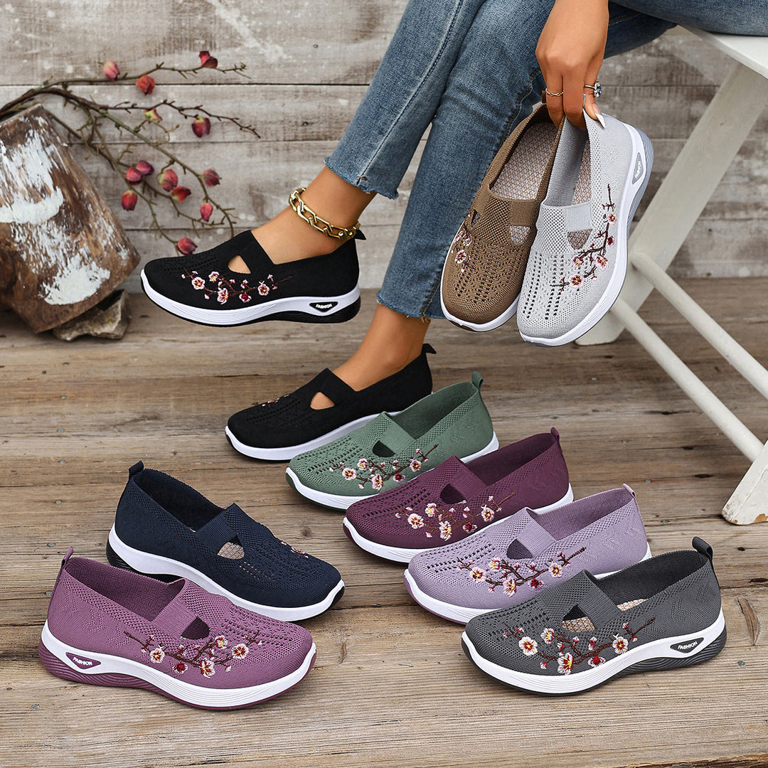 Damen Bequeme Slip-On Sneakers mit floralem Stickerei R&B