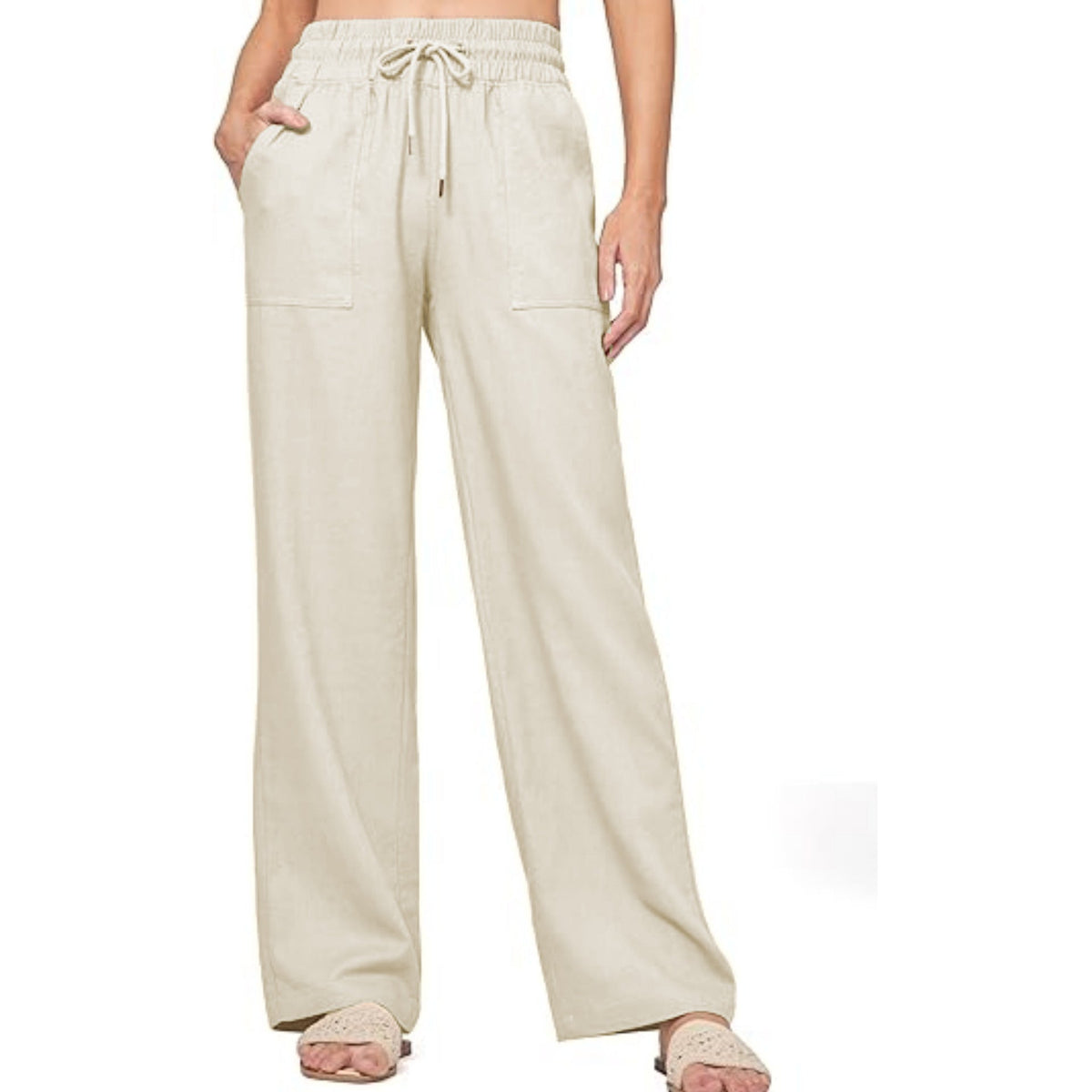 Damen nan weite Loungewear-Hose mit hohem Elastikbund Kordelzug Seitentaschen und legerer Palazzo-Passform R&B