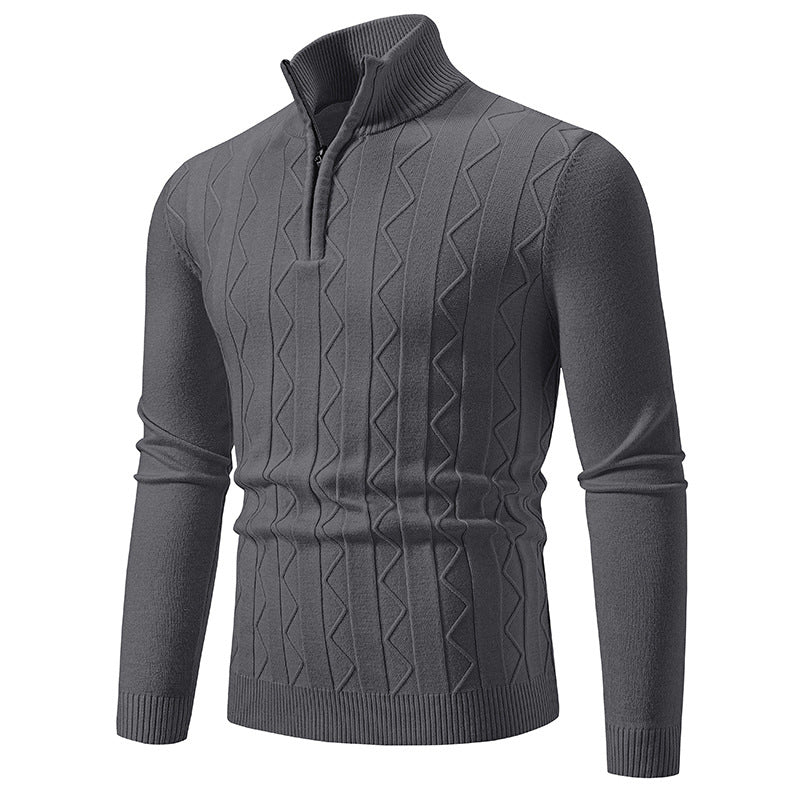 Herren modischer Stehkragenpullover mit strukturiertem Zipper und weichem Innenmaterial