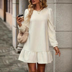 Damen Strickkleid mit Puffärmeln und dekorativem Rüschensaum R&B