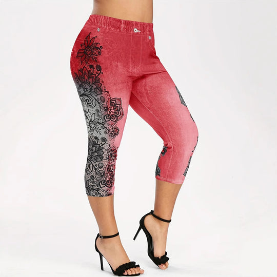 Damen Leggings mit floralem Druck und elastischem Bund R&B