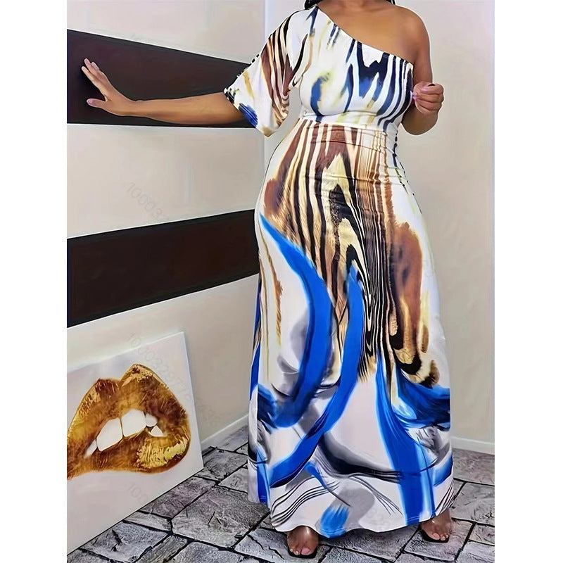 Damen Maxikleid mit asymmetrischem Schnitt und modernem Farbverlauf R&B
