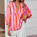 Damen oversize Bluse mit Streifenmuster und Knopfleiste R&B