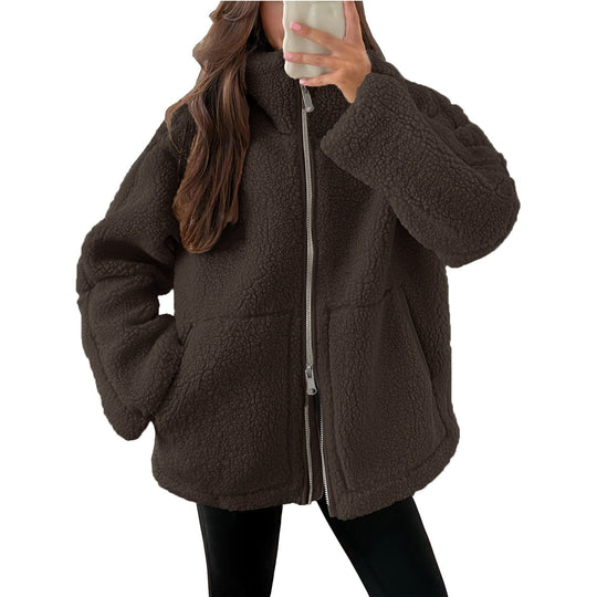 Damen Kuschelige Teddy-Jacke mit Reißverschluss R&B