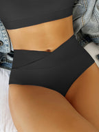Damen Hoch taillierter Bikini-Slip mit modischem Wickelschnitt R&B