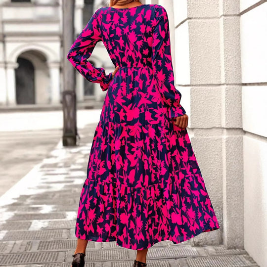 Damen Maxikleid mit V-Ausschnitt und voluminösen Ärmeln R&B
