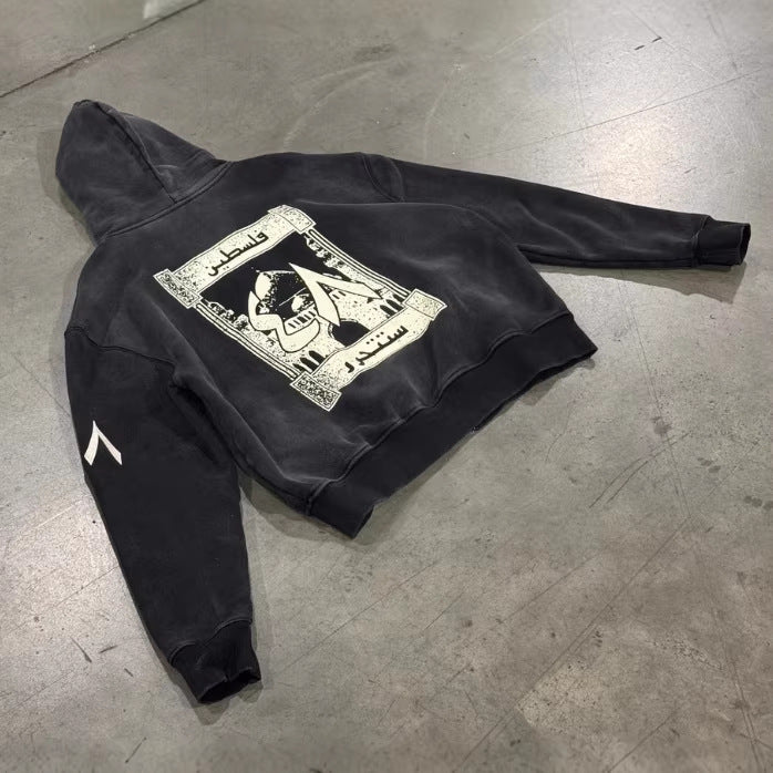 Unisex nan Oversize Kapuzensweat-Set im Vintage-Look mit Reißverschluss, aussagekräftiger Stickerei und weitem Sweatpant R&B