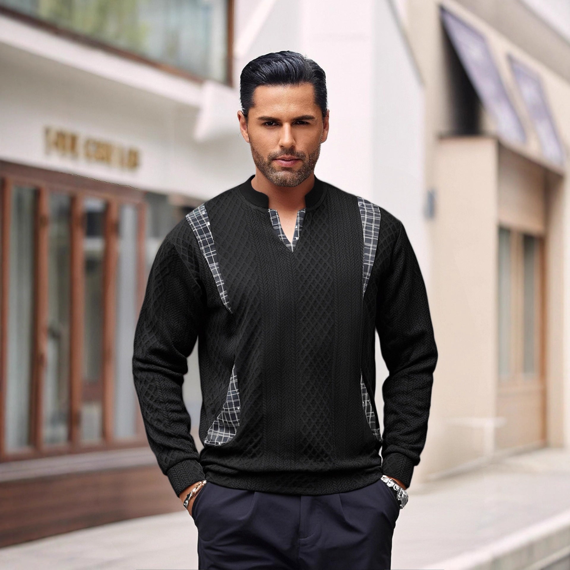 Herren Strickpullover mit modischen Karoelementen R&B