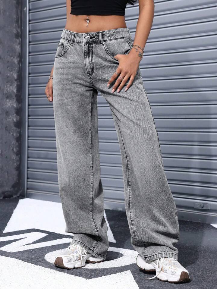 Damen Weite Jeans im lässigen Urban-Style mit hohem Bund und markanten Nähten R&B