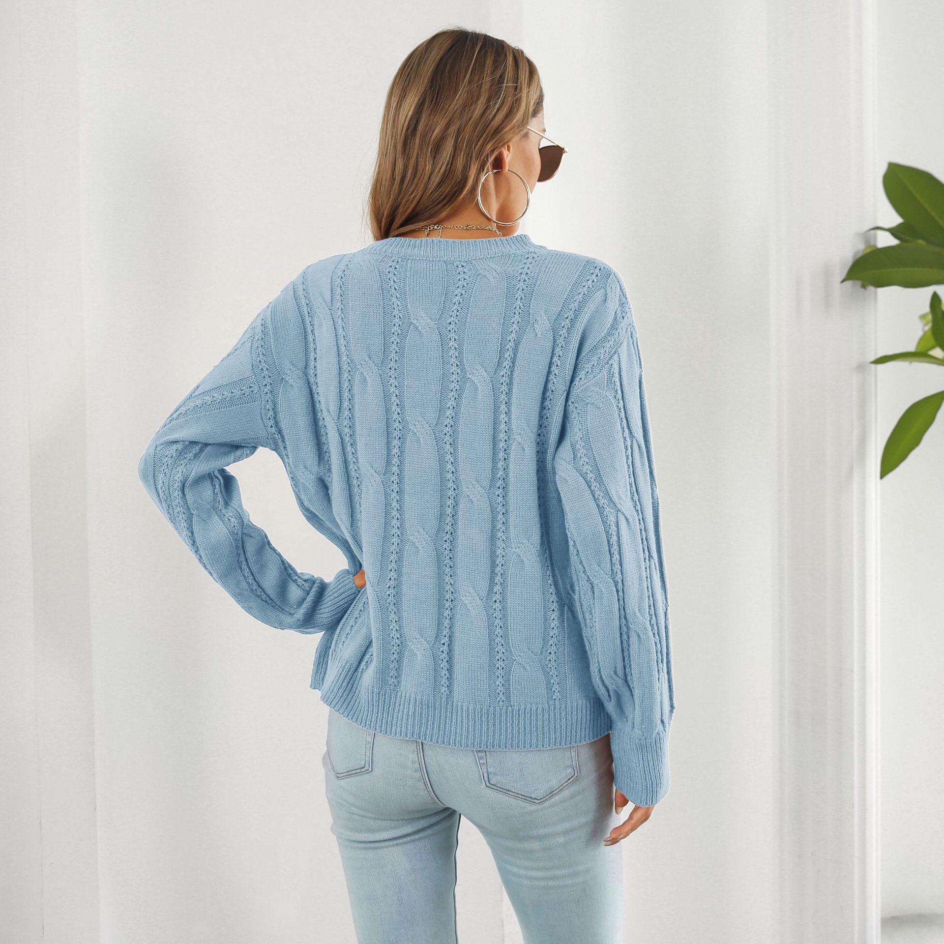 Damen Grobstrickpullover mit einzigartigem Zopfmuster und lässigem Schnitt R&B