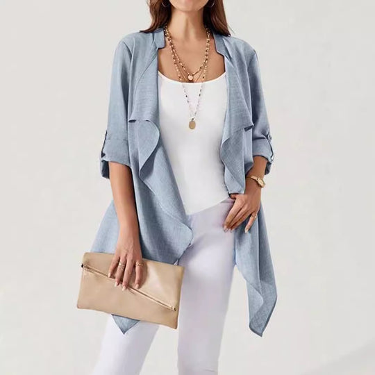Damen lässige lange Jacke mit asymmetrischem Schnitt R&B