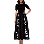 Damen elegantes Maxikleid mit modischem Pinselstrich-Muster und praktischen Taschen R&B