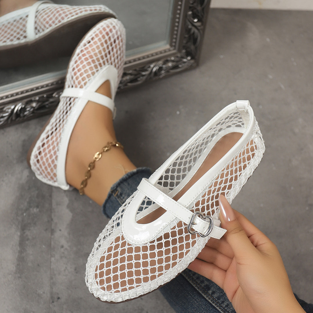 Damen elegante Ballerinas mit netzartigem Obermaterial und dekorativen Schnallen R&B