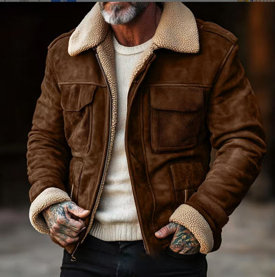 Herren stilvolle Lammfelljacke mit praktischen Taschen R&B
