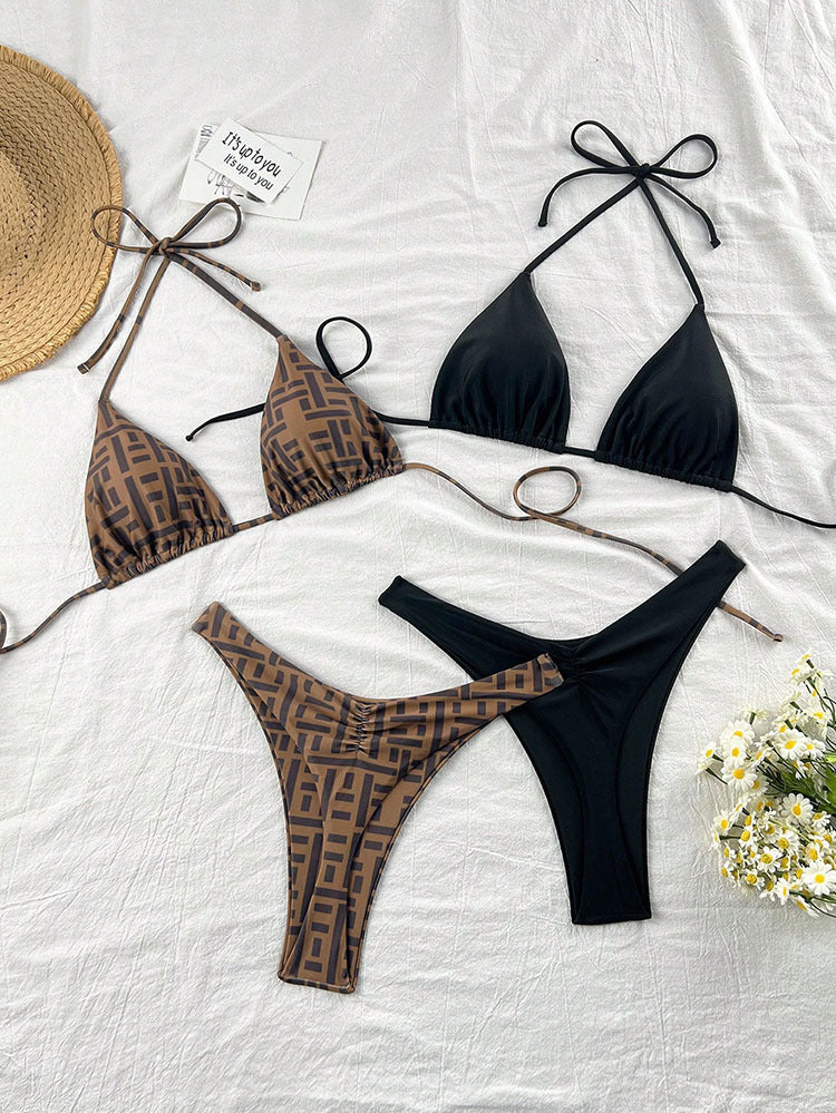 Damen Bikiniset mit verstellbaren Trägern und floralem sowie animalischem Muster R&B