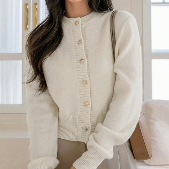 Damen Modischer Strickcardigan mit Knopfleiste und feiner Rippstruktur R&B