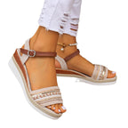 Damen Wedge-Sandalen mit dekorativem Textilband und modischem Absatz R&B