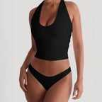 Damen Sportlicher Badeanzug im Crop-Top-Stil mit tiefem V-Ausschnitt R&B